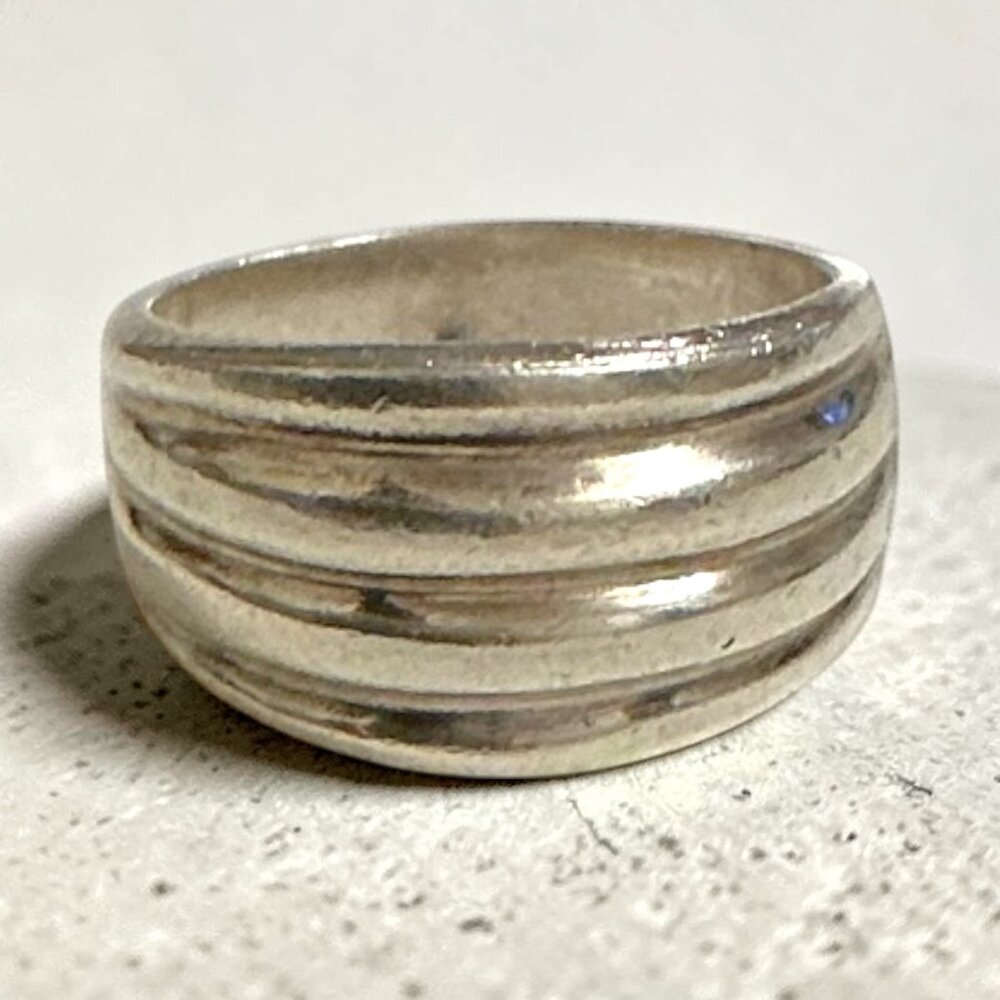 Sterling Ribbed Wide Band Ring Size 6.5   8.1 Grams Vintage Design